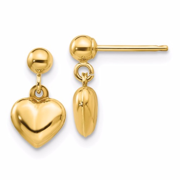 Jewelry - 14k Puffed Heart Dangle Earrings